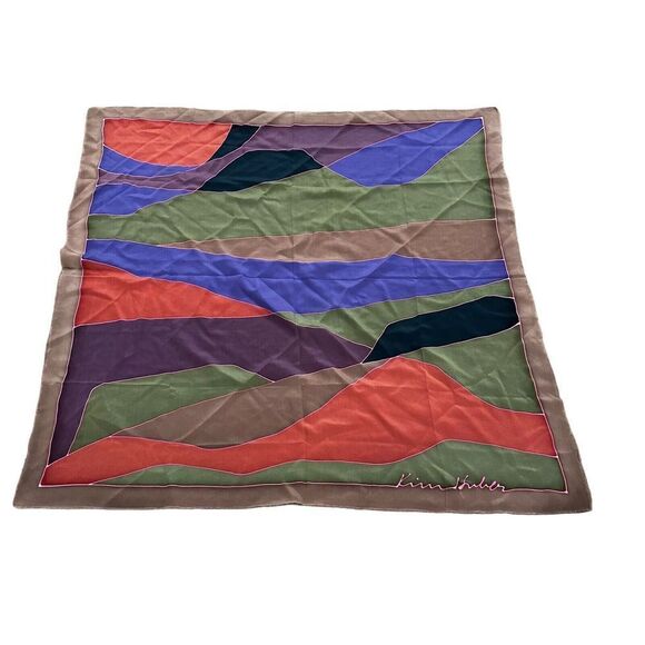 Kim Huber Abstract Art Scarf Kentucky Artist Purple Orange Green Brown 31x32” - Picture 1 of 4